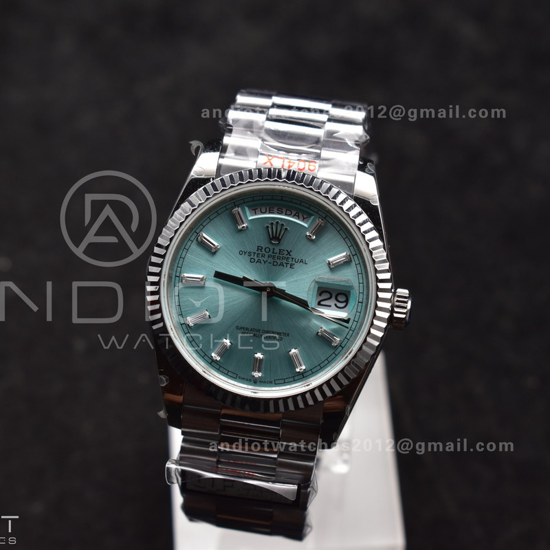 DayDate 36 SS QF Best Edition 904L Steel Light Blue Dial with Stick Diamond on President Bracelet vr3255 V5 (Gain Weight)